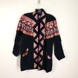 Sundance Hand Painted Jacket S Black Canvas Southwestern Pockets Western